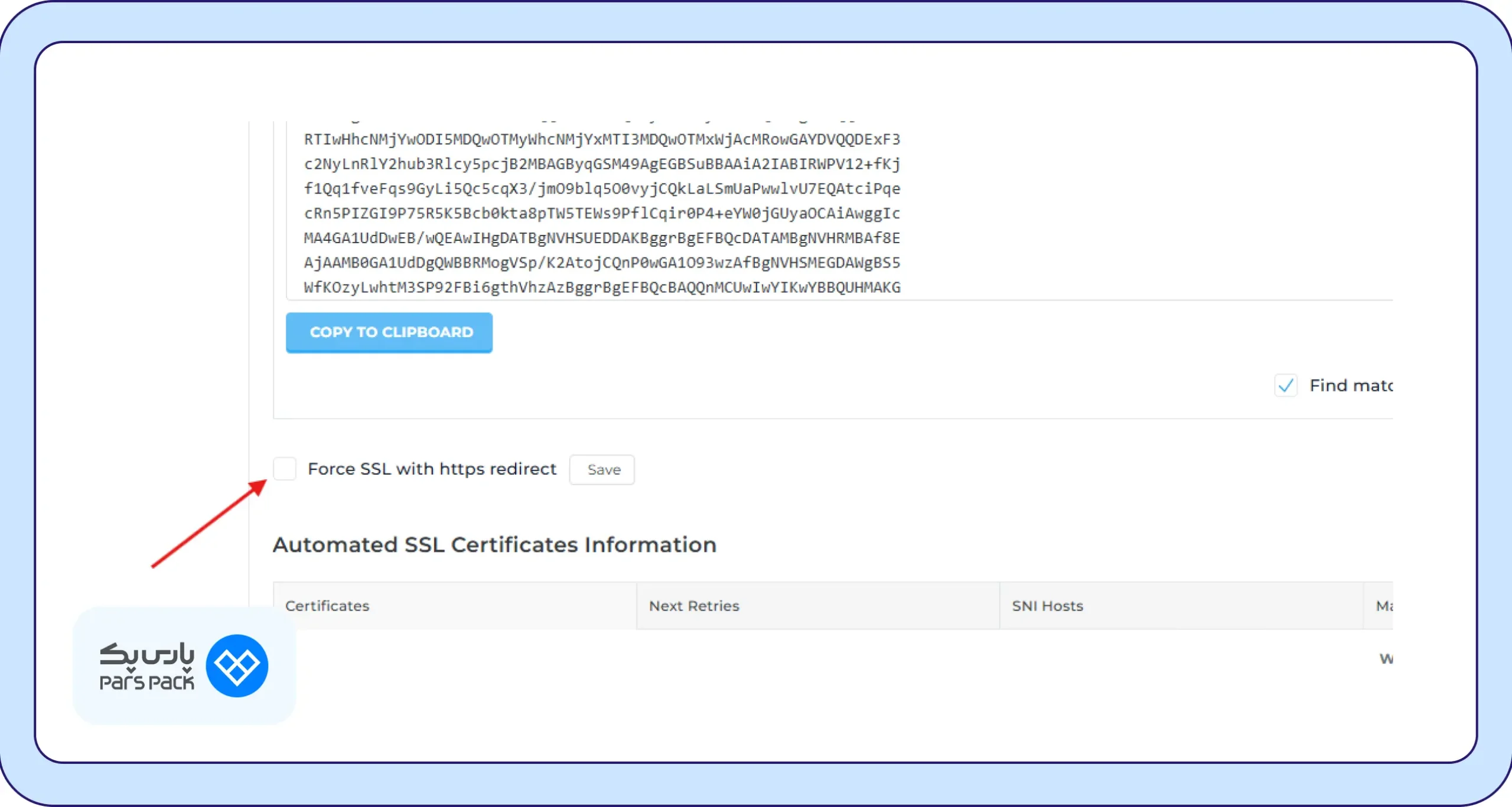 گزینه Force SSL with https redirect گزینه Force SSL with https redirect