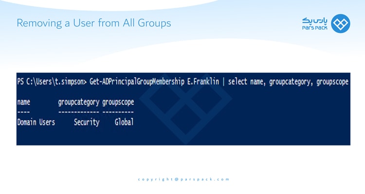 حذف یوزر از تمام گروه ها با powershell