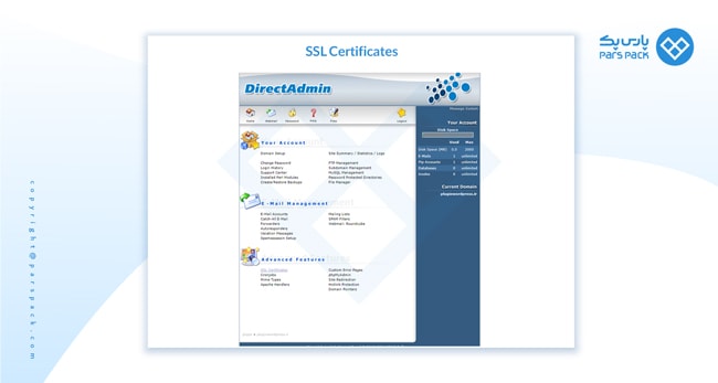 ssl certificates دایرکت ادمین