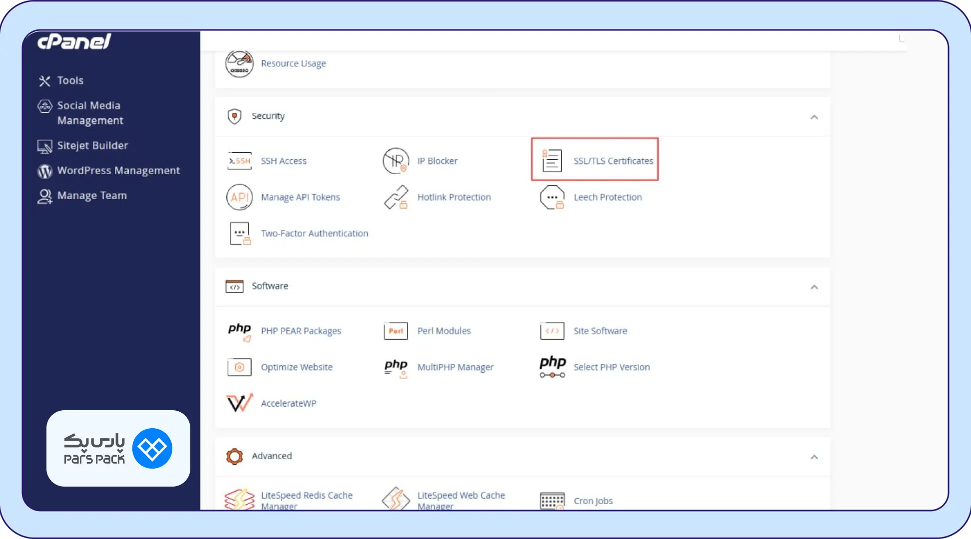 گزینه SSL/TLS Certificates