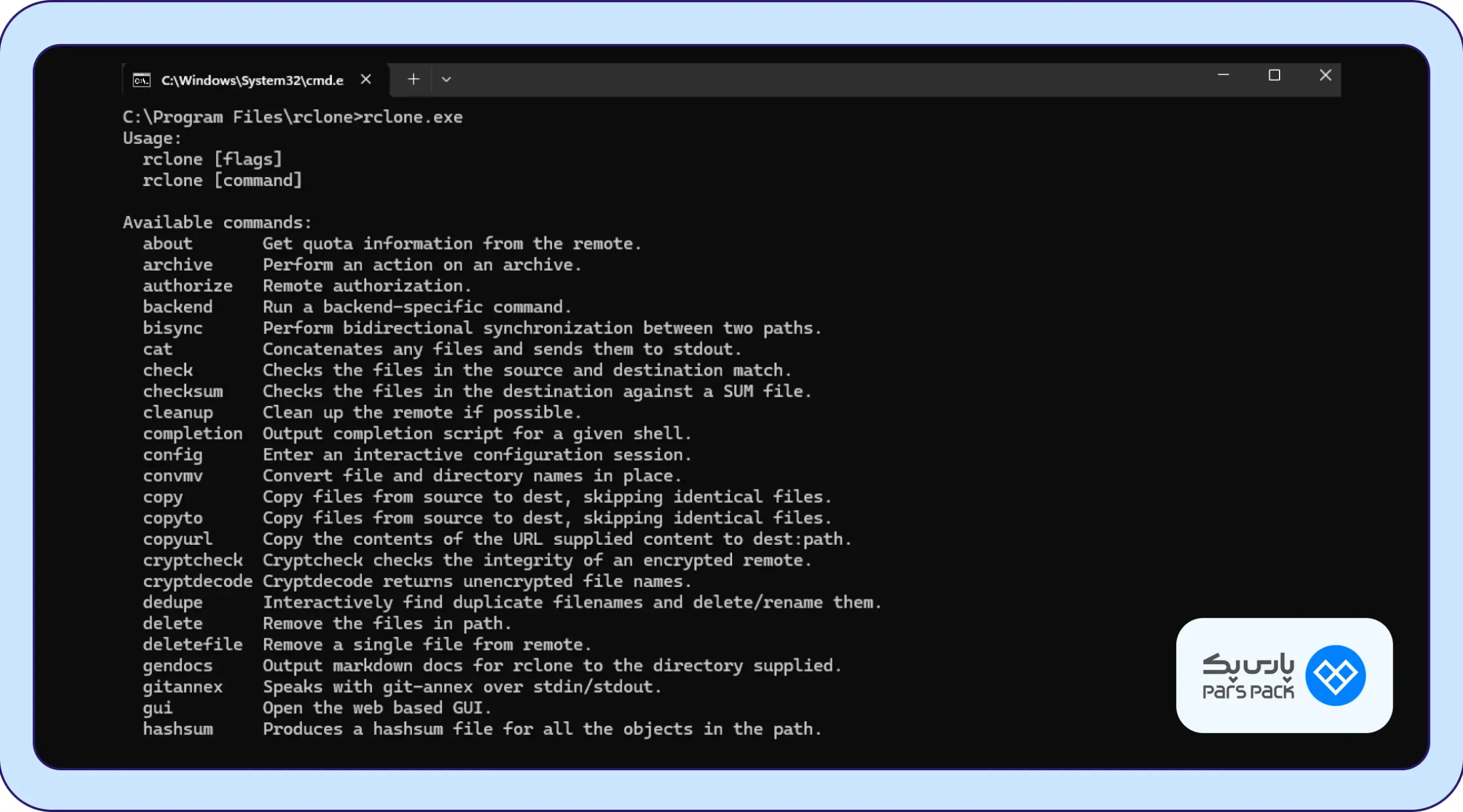 نتیجه اجرای rclone در cmd ویندوز نتیجه اجرای rclone در cmd ویندوز