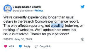 توییت گوگل در رابطه با تاخیر گزارش سرچ کنسول