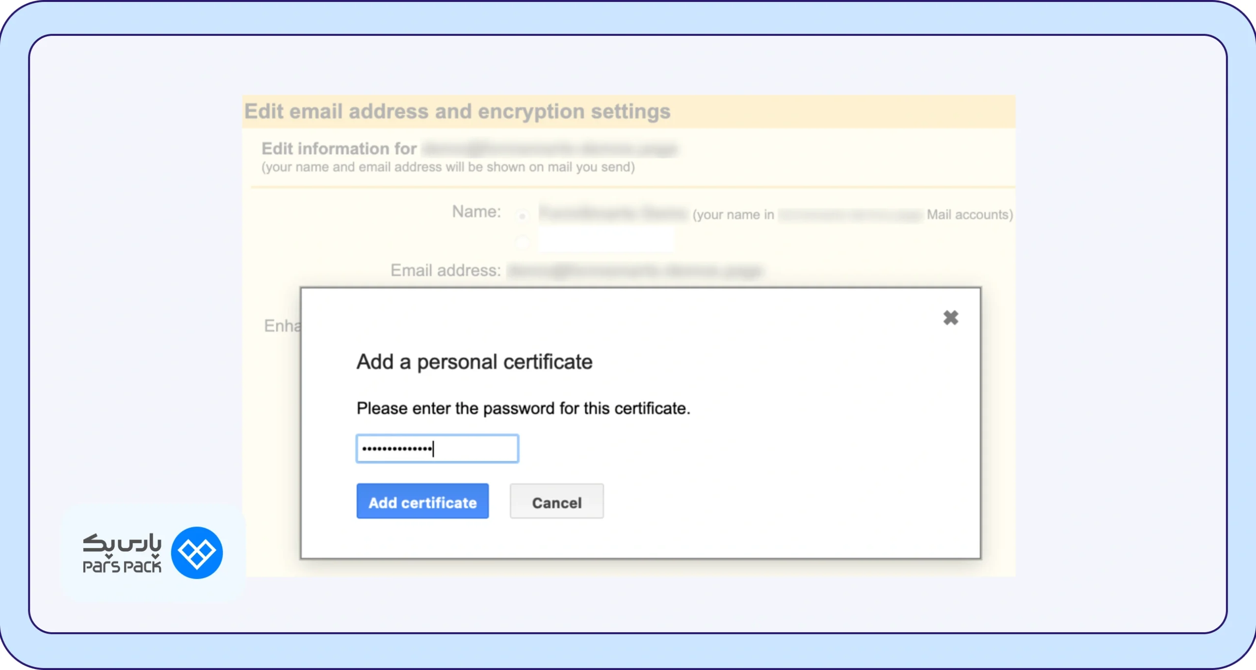 کلیک روی Upload a personal certificate 