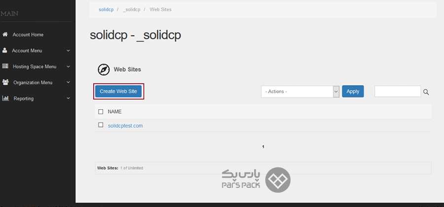  ایجاد وب‌ سایت بر روی SolidCP