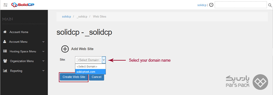 مراحل ایجاد وب‌ سایت در کنترل پنل SolidCP 