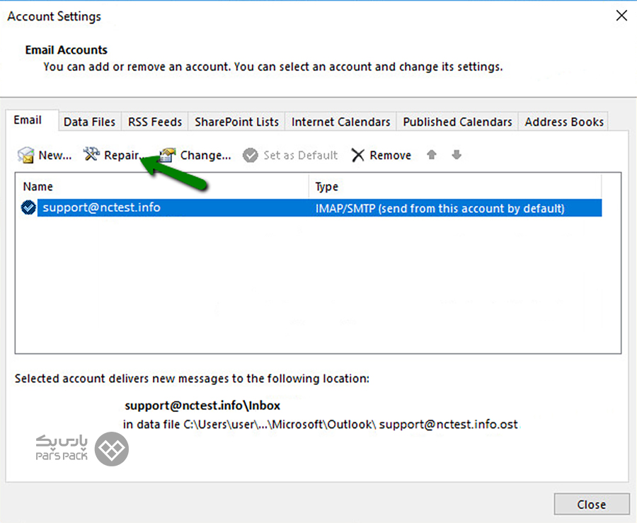 تنظیم ایمیل سی پنل در Outlook