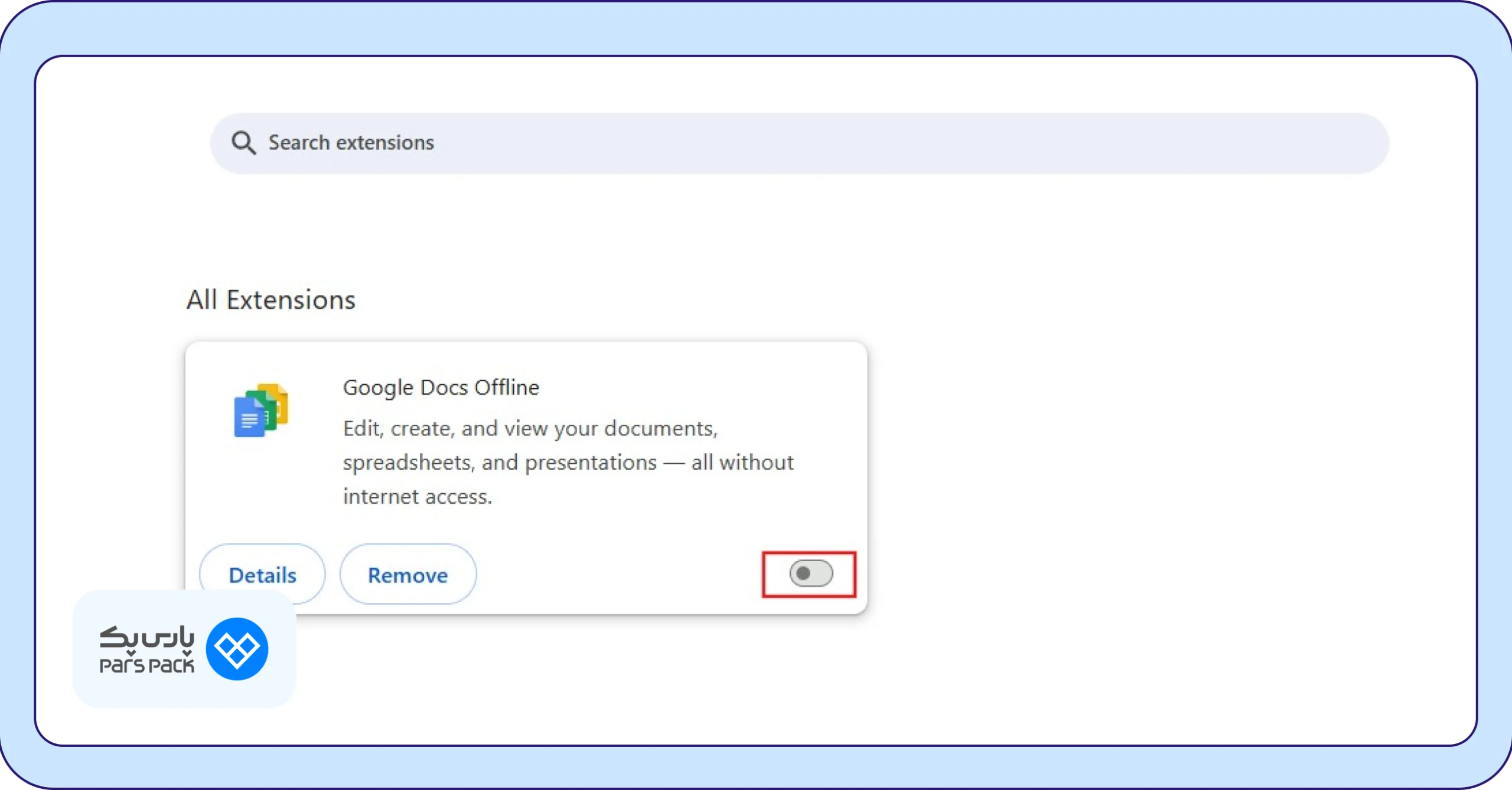بخش Manage Extensions بخش Manage Extensions