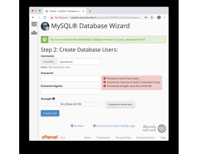 ساخت دیتابیس و انتخاب کاربر در MySQL