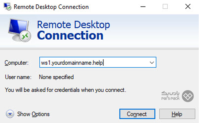 صفحه اتصال به سرور با استفاده از Remote Desktop