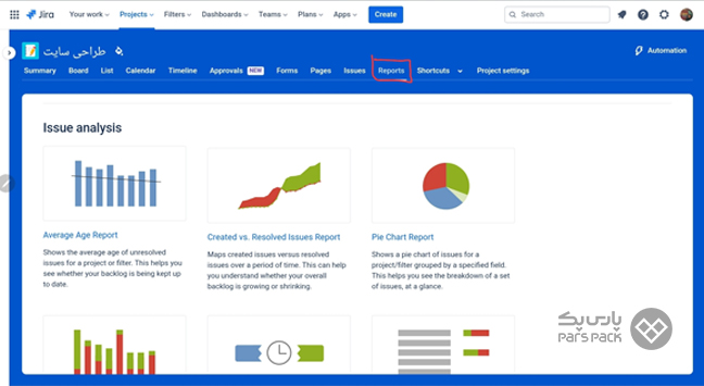 صفحه قابلیت Report در نرم افزار جیرا