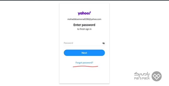 کلیک روی گزینه Forget Password برای بازگردانی ایمیل یاهو از طریق پیامک