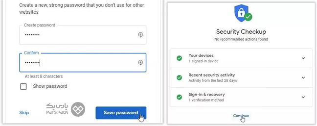 وارد کردن پسورد جیمیل جدید و کلیک روی گزینه Save Password