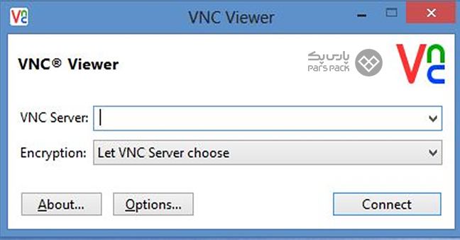 صفحه لاگین VNC Viewer برای اتصال به کلاینت دیگر