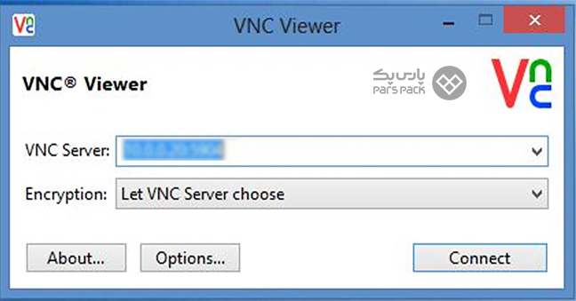 واردکردن آی‌پی و پورست سرور در VNC Viewer 