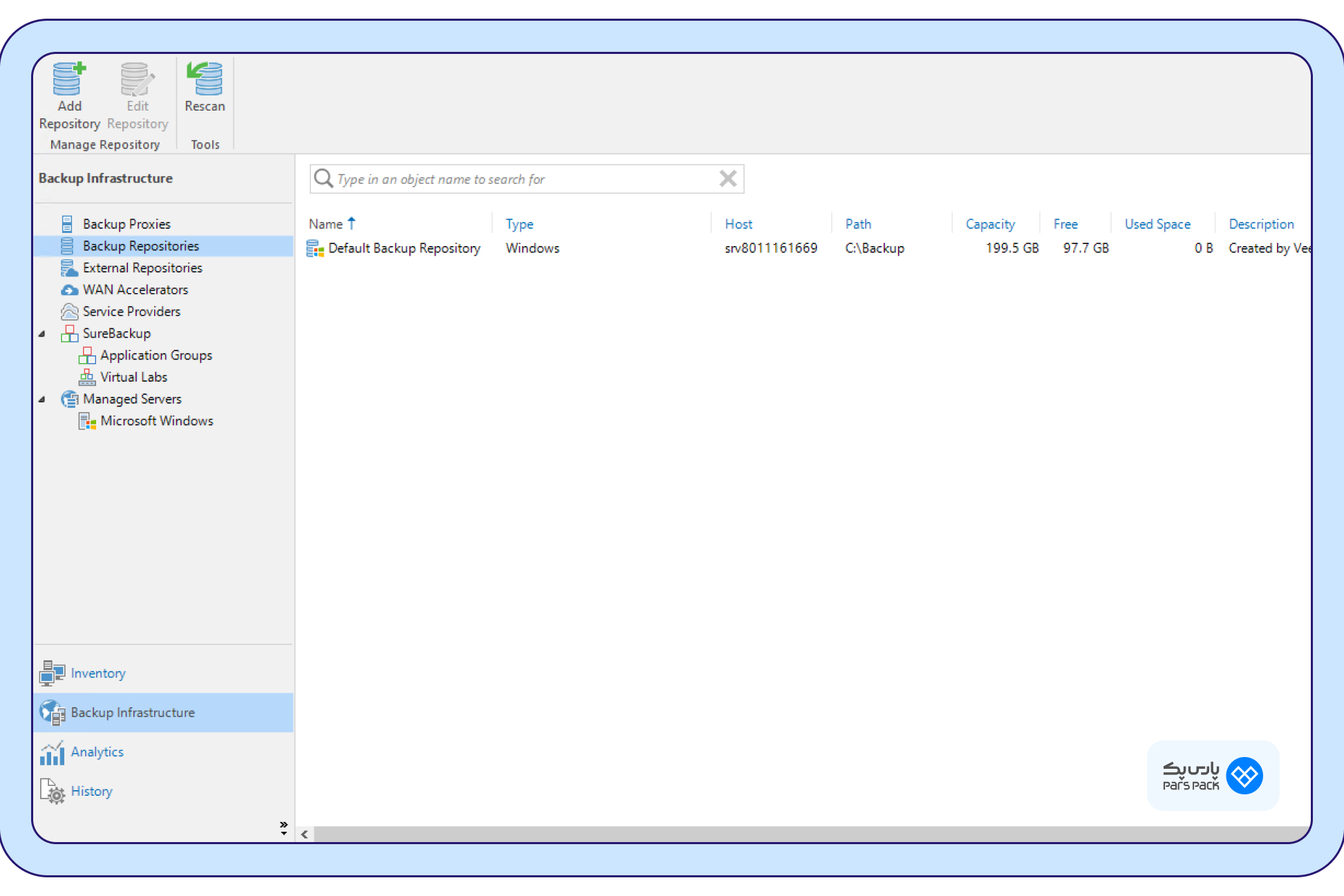 نصب veeam backup در قسمت Backup Repositories