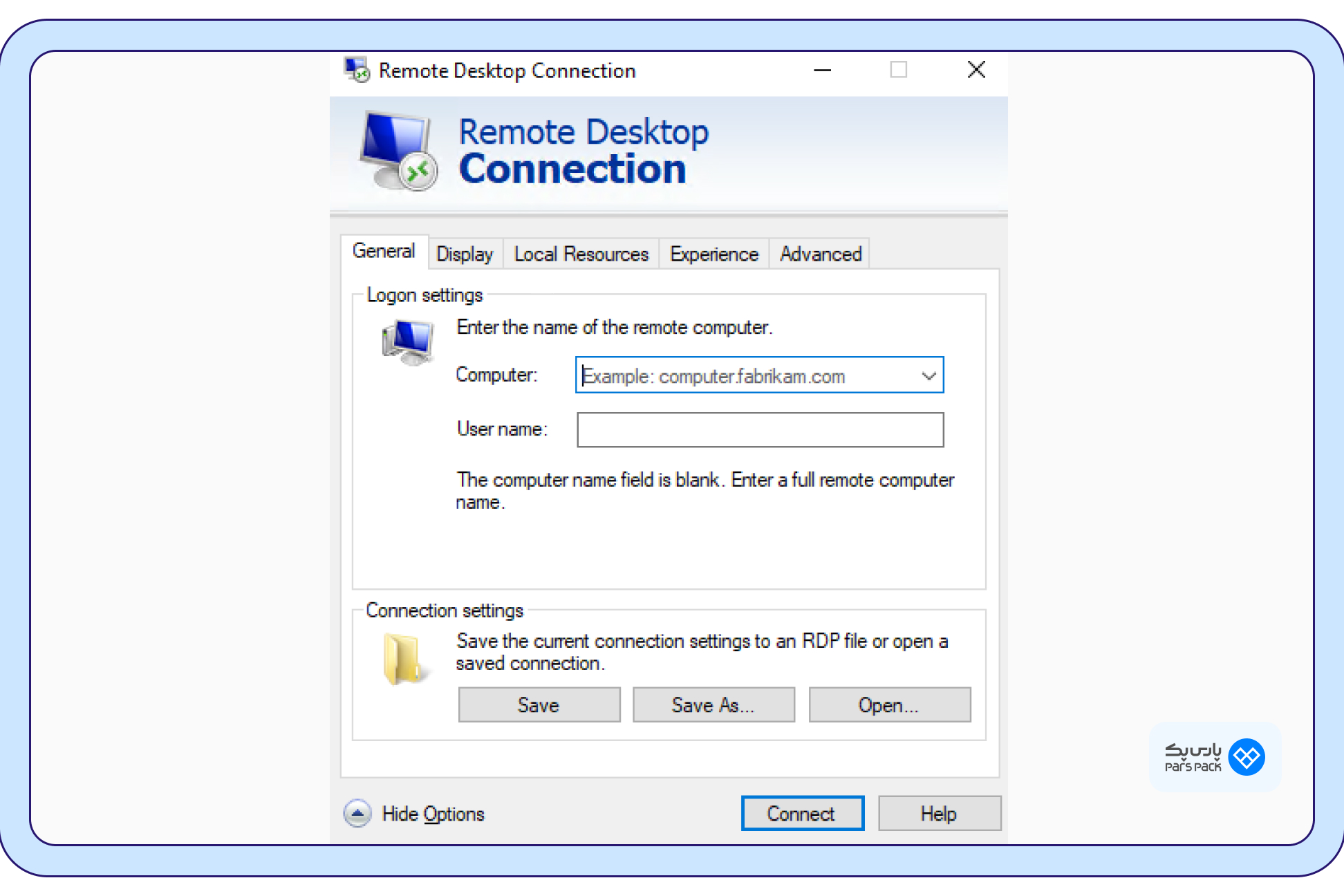 مراحل اتصال با کمک Remote Desktop Connection در ویندوز