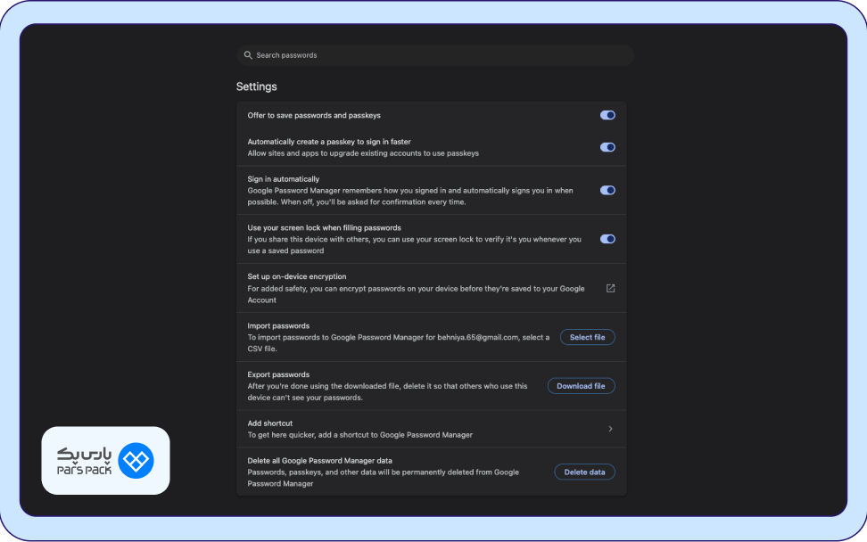 بخش Export Passwords و انتخاب Download File 
