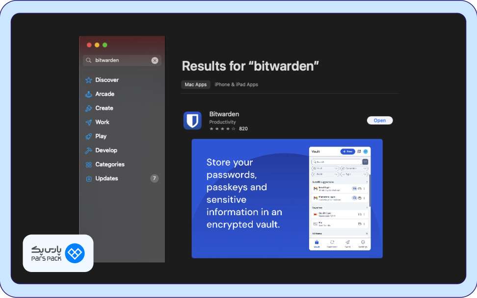جست‌وجوی bitwarden در app store