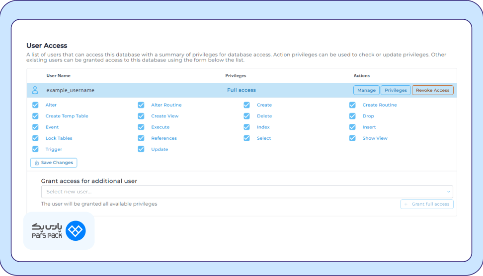 اعمال تغییرات دسترسی زدن دکمه save changes برای ذخیرهسازی