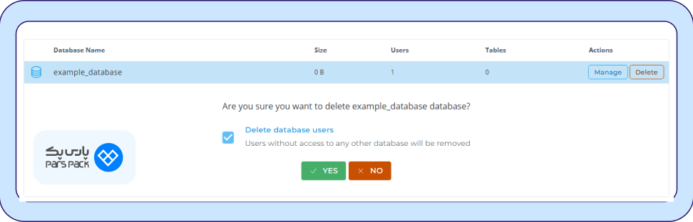 هشدار پیش از حذف دیتابیس هشدار برای حذف دیتابیس
