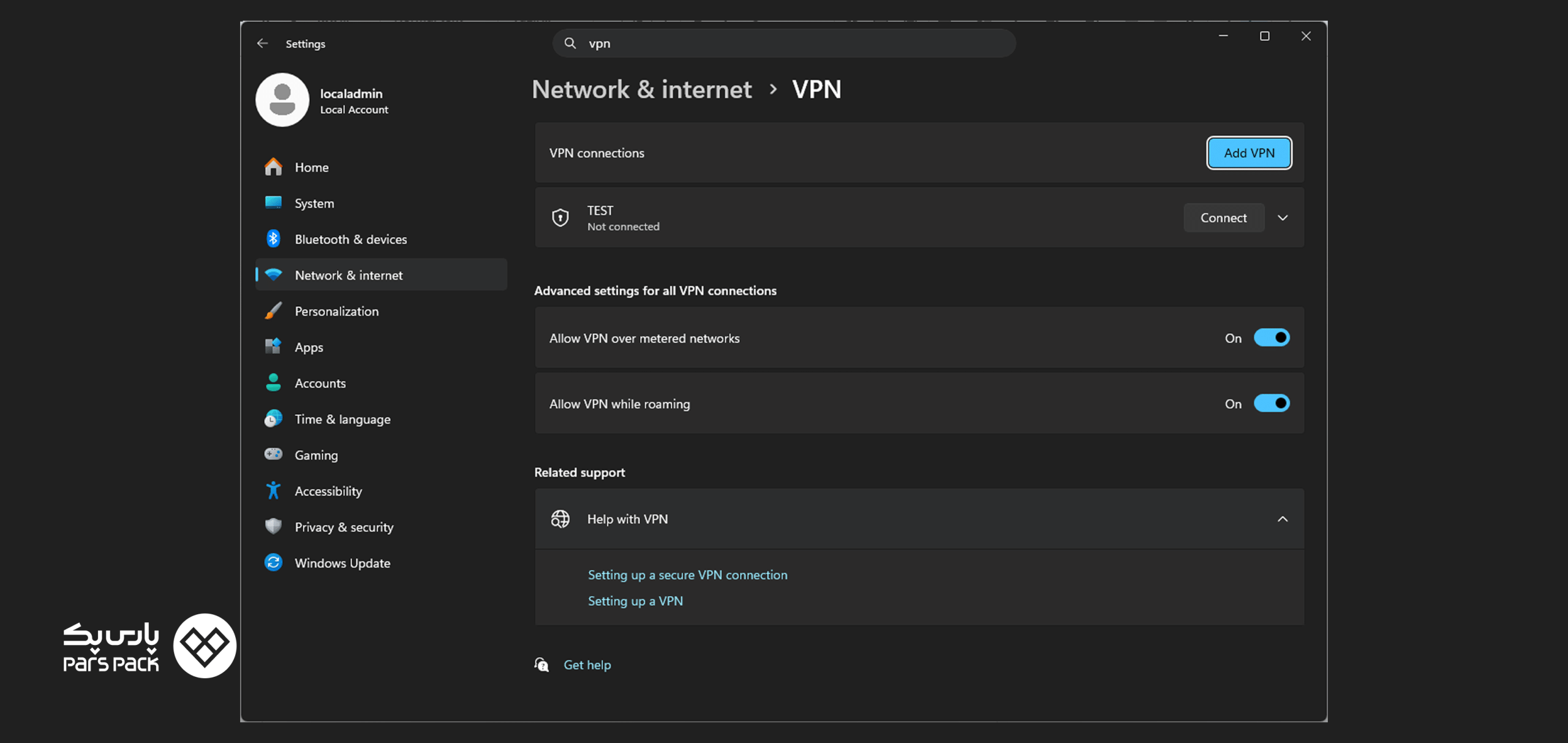 گزینه Add VPN
