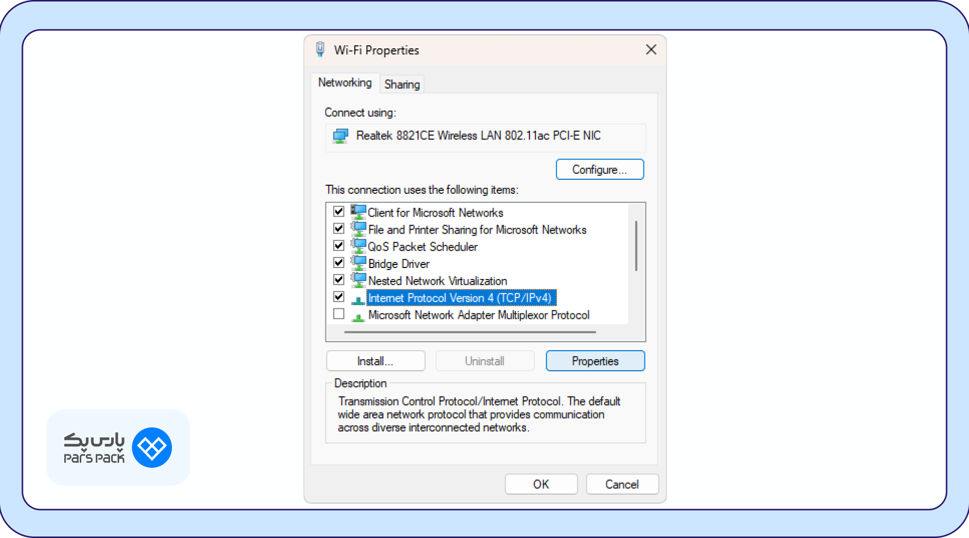 گزینه TCP/IPv4 گزینه Internet Protocol Version 4 (TCP/IPv4)