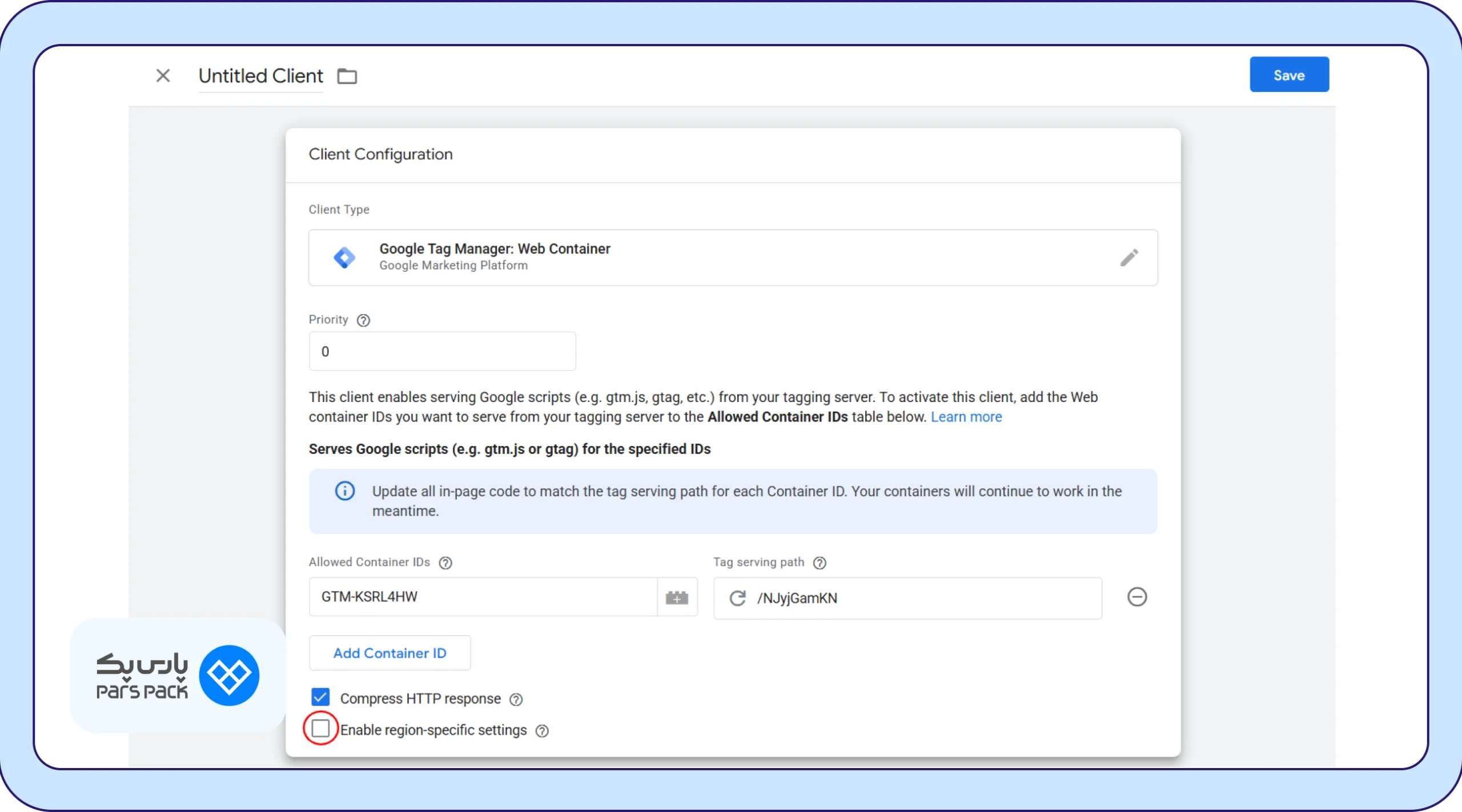 برداشتن تیک گزینه Enable region-specific settings