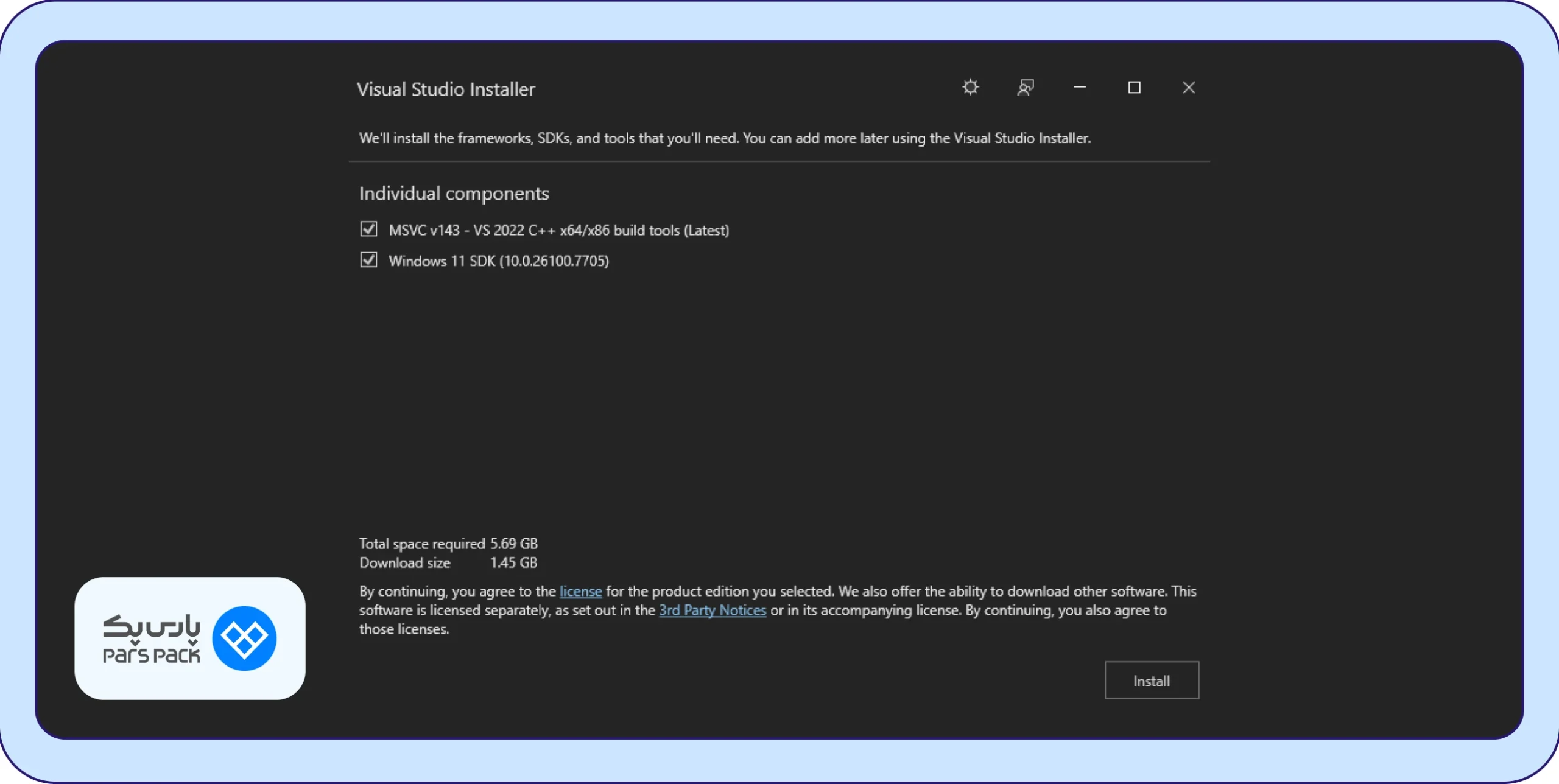 صفحه Visual Studio Installer برنامه Visual Studio Installer
