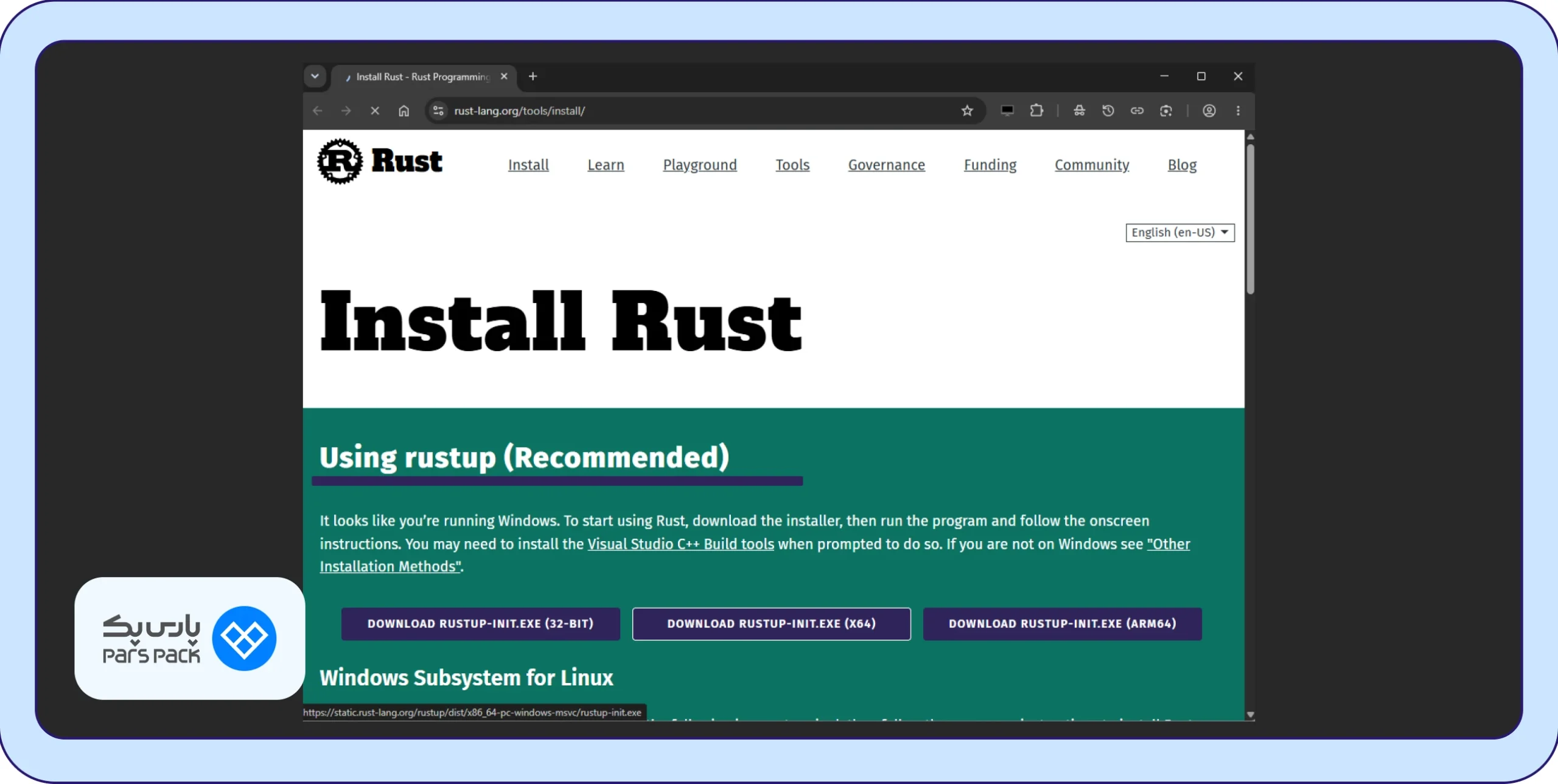 صفحهی رسمی نصب Rust صفحهی رسمی نصب Rust