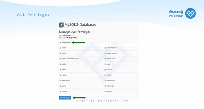 اعطای دسترسی به یوزر در CPanel mySQL